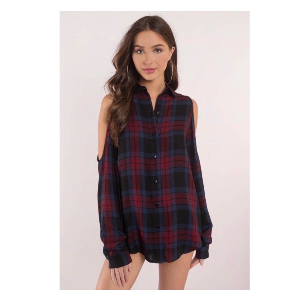 Tobi Plaid Cutout Top - Brand New with Tags